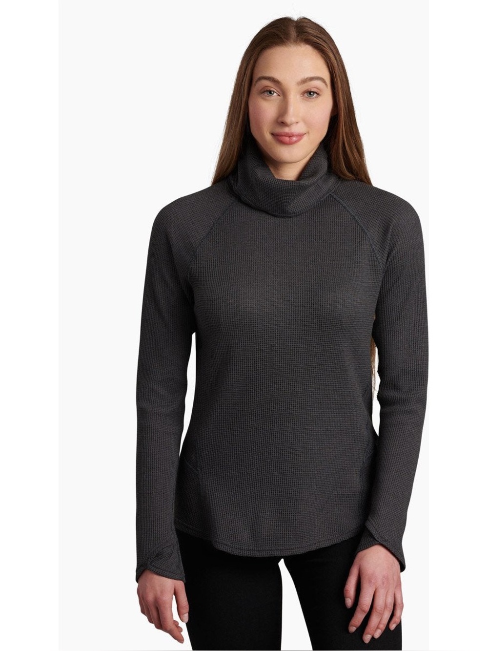 Kuhl Womens Grey Waffle Knit Turtle Neck Long Sleeve Petra Top